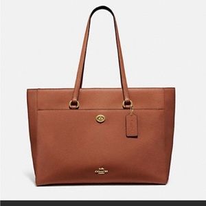 Coach Crossgrain Leather Folio Tote Saddle/Gold